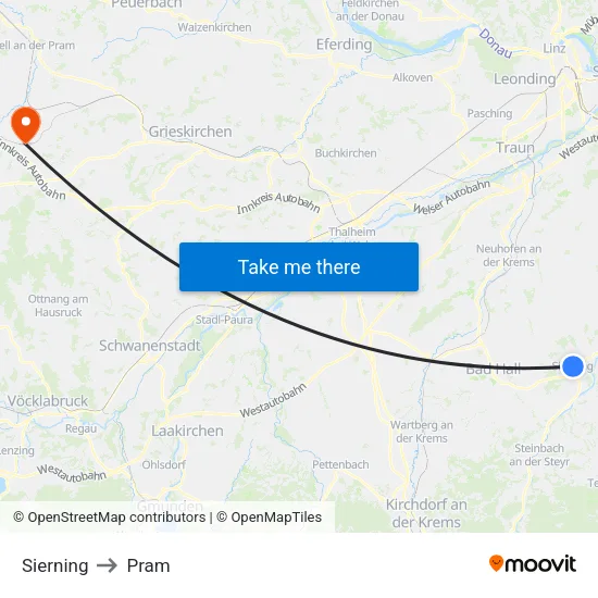 Sierning to Pram map