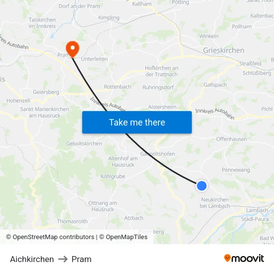 Aichkirchen to Pram map