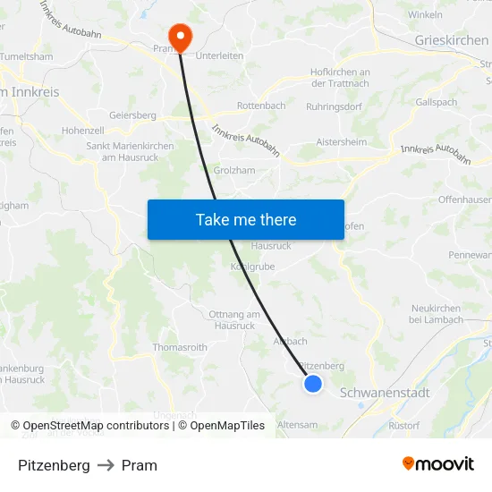 Pitzenberg to Pram map