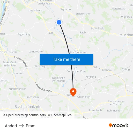 Andorf to Pram map