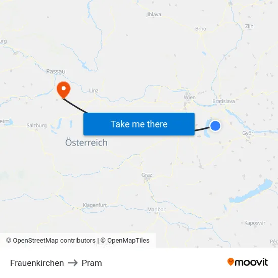 Frauenkirchen to Pram map