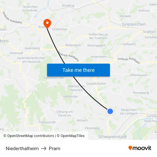 Niederthalheim to Pram map