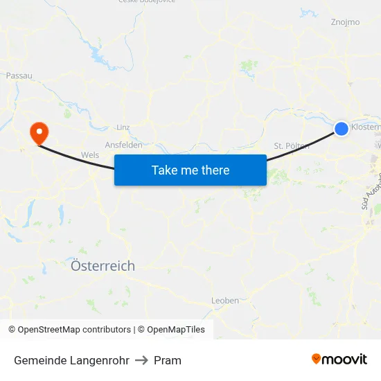 Gemeinde Langenrohr to Pram map