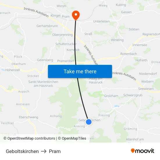 Geboltskirchen to Pram map