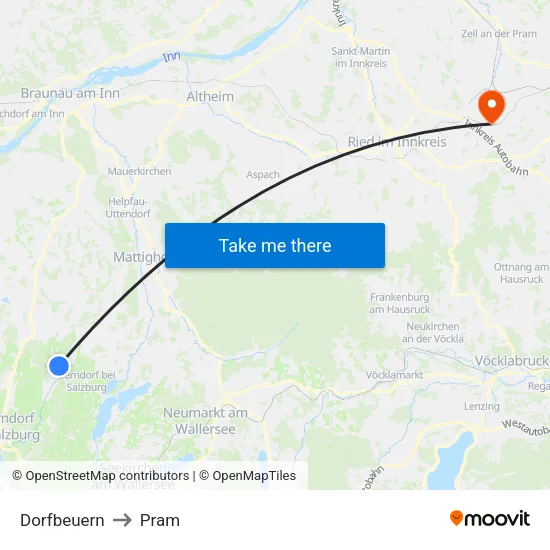 Dorfbeuern to Pram map