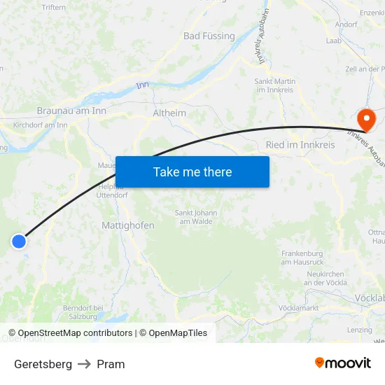Geretsberg to Pram map