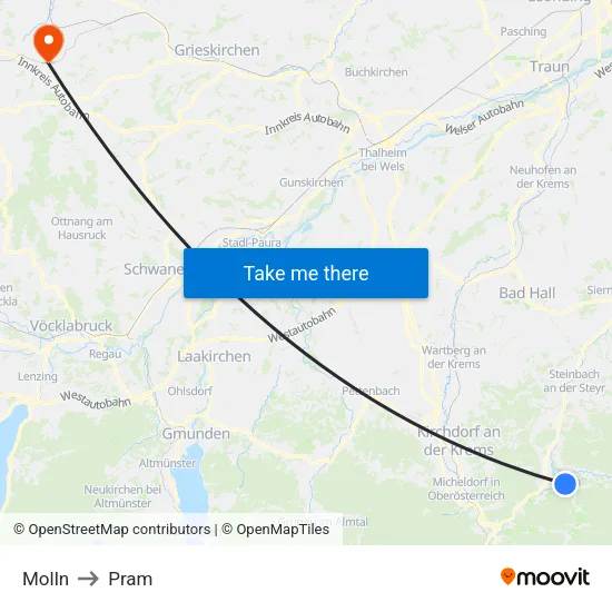 Molln to Pram map