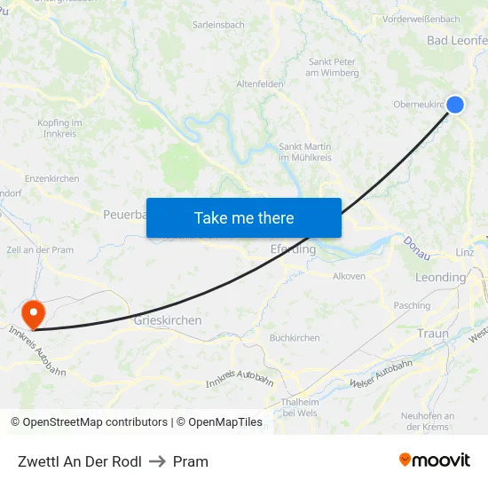 Zwettl An Der Rodl to Pram map