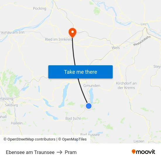 Ebensee am Traunsee to Pram map