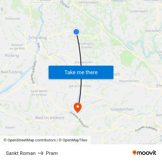 Sankt Roman to Pram map