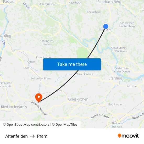 Altenfelden to Pram map