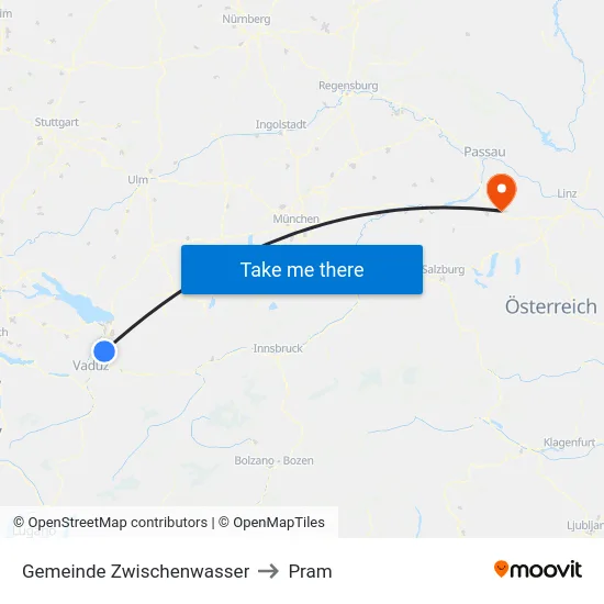 Gemeinde Zwischenwasser to Pram map
