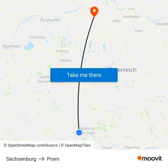 Sachsenburg to Pram map