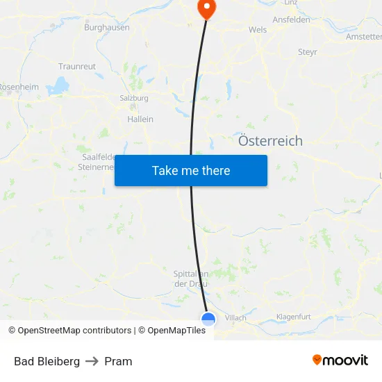 Bad Bleiberg to Pram map