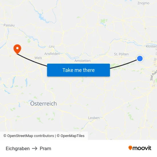 Eichgraben to Pram map