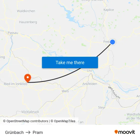 Grünbach to Pram map