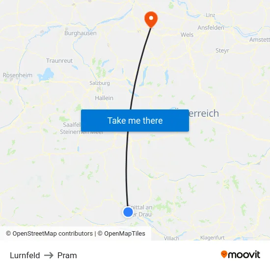 Lurnfeld to Pram map