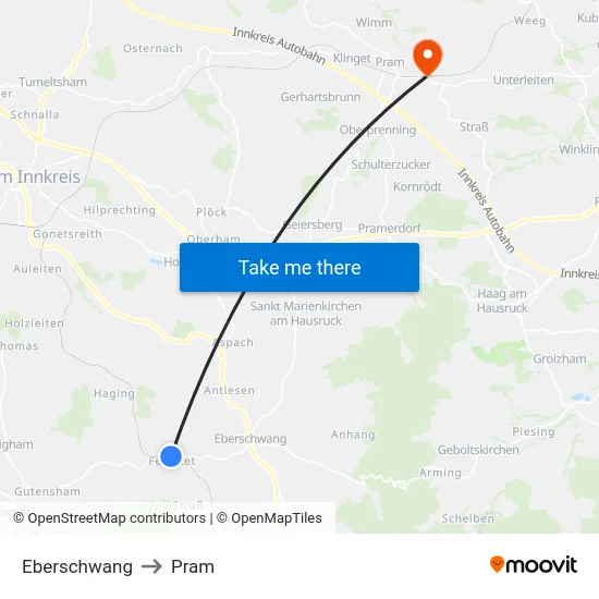 Eberschwang to Pram map