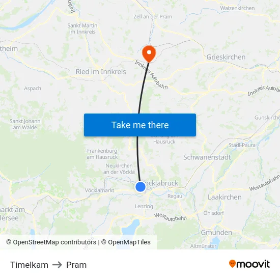 Timelkam to Pram map