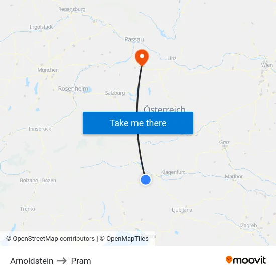 Arnoldstein to Pram map