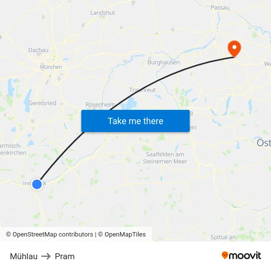 Mühlau to Pram map
