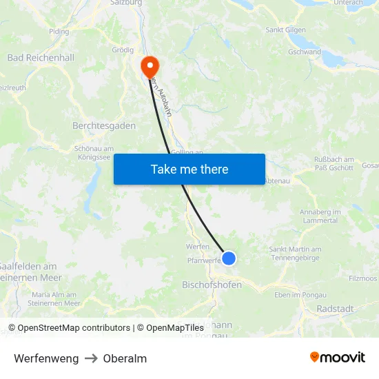 Werfenweng to Oberalm map