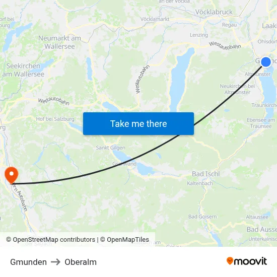Gmunden to Oberalm map