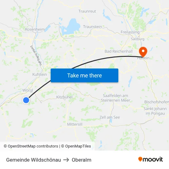 Gemeinde Wildschönau to Oberalm map