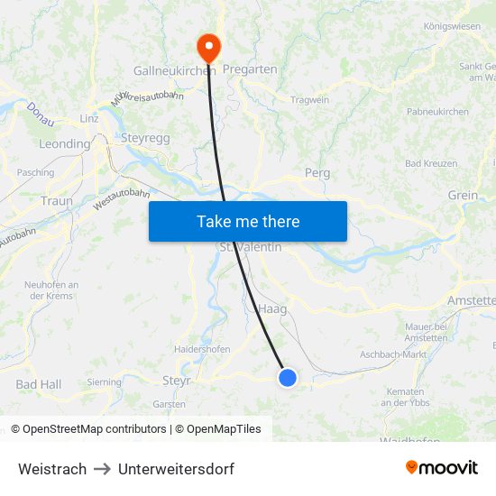 Weistrach to Unterweitersdorf map