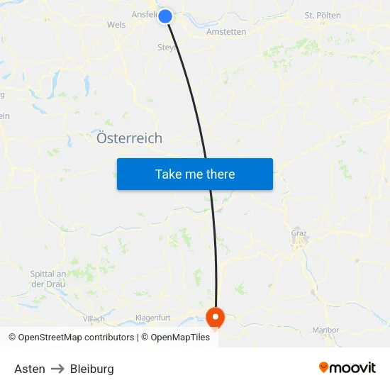 Asten to Bleiburg map