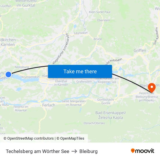 Techelsberg am Wörther See to Bleiburg map
