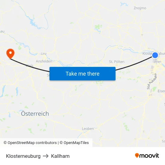 Klosterneuburg to Kallham map