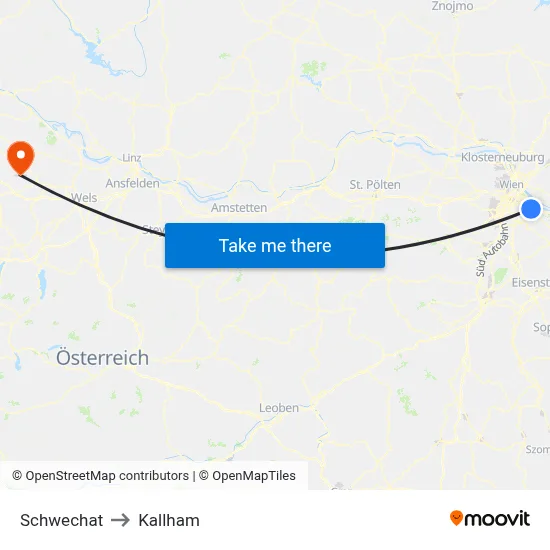 Schwechat to Kallham map