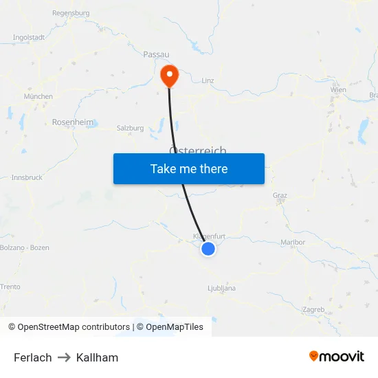 Ferlach to Kallham map