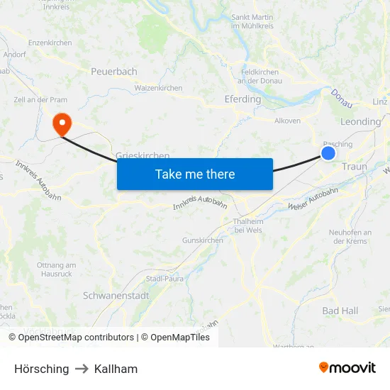 Hörsching to Kallham map