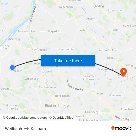 Weilbach to Kallham map