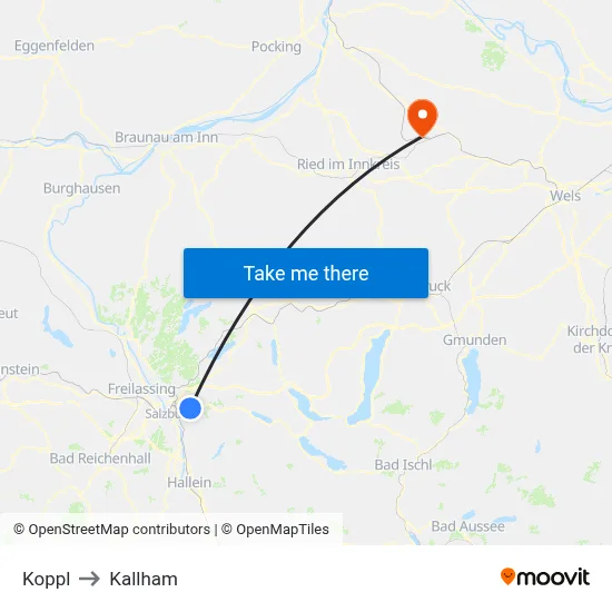 Koppl to Kallham map
