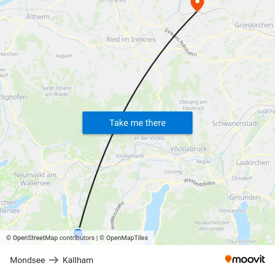 Mondsee to Kallham map