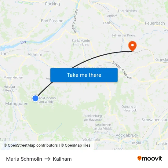 Maria Schmolln to Kallham map