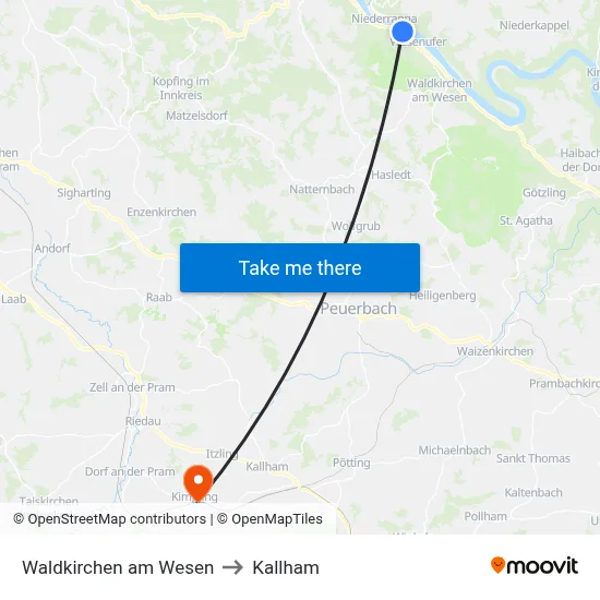Waldkirchen am Wesen to Kallham map
