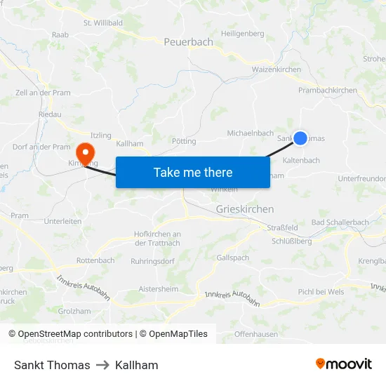 Sankt Thomas to Kallham map