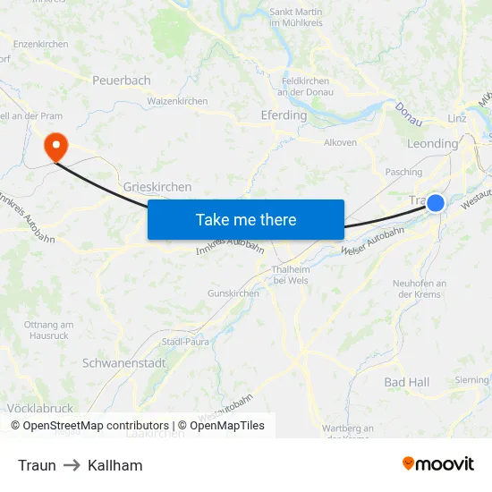 Traun to Kallham map