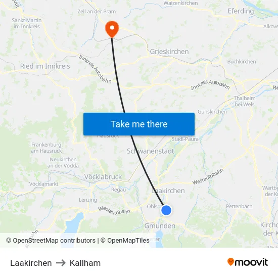 Laakirchen to Kallham map