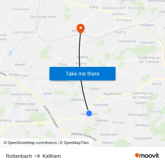 Rottenbach to Kallham map