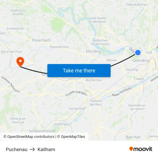 Puchenau to Kallham map