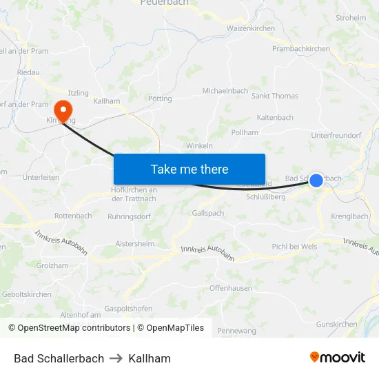 Bad Schallerbach to Kallham map