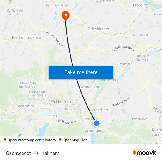 Gschwandt to Kallham map