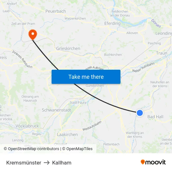 Kremsmünster to Kallham map