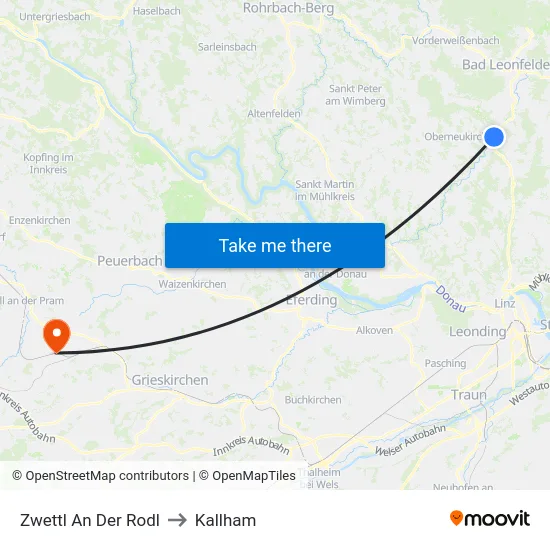Zwettl An Der Rodl to Kallham map