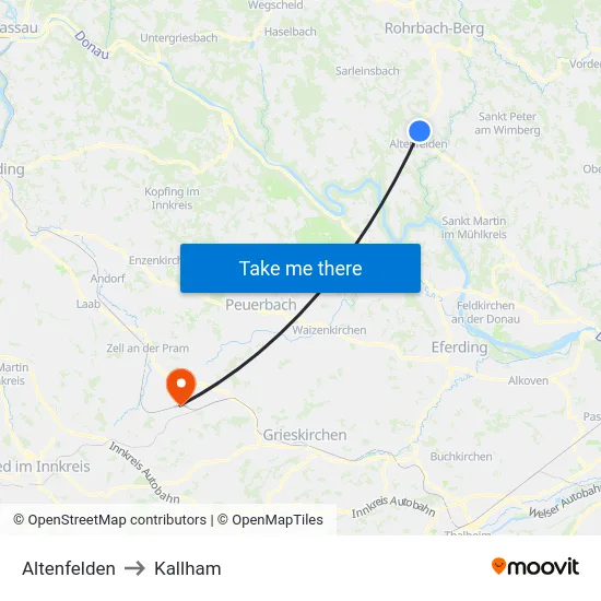 Altenfelden to Kallham map